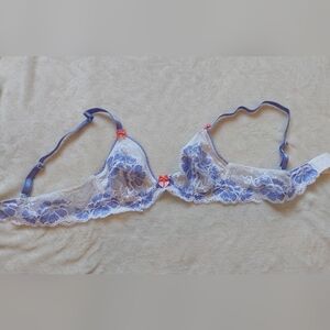 Adore Me Blue and White Lace Bralette